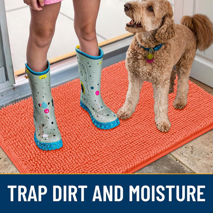 Smiry Dog Door Mat for Muddy Paws 30x20, Absorbs Moisture and Dirt Doormat, Non-Slip Washable Quick Dry Chenille Front Door Mat Indoor Entrance, Entryway Carpet for Inside Floor, Coral
