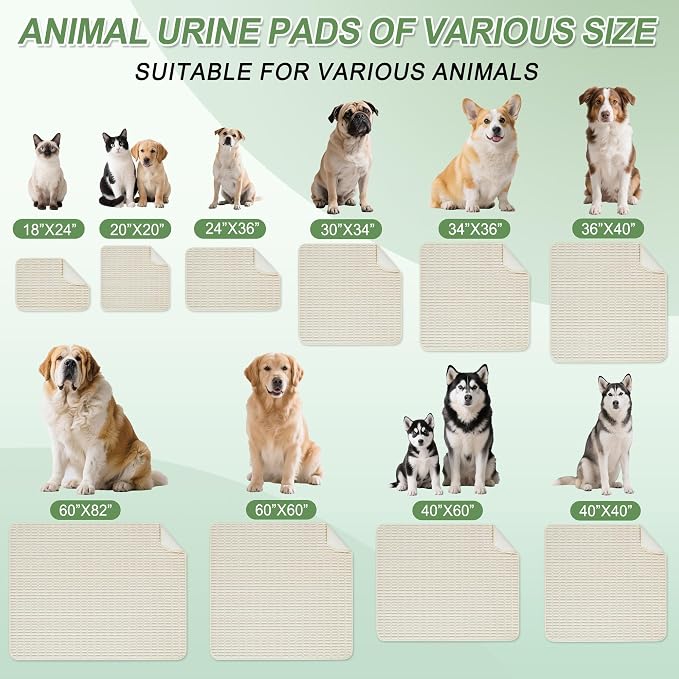 Washable Pee Pads for Dogs Puppy Pad, Cream White 40”x60” 1 Pack | High Absorbent Dog Pee Pad Leak Proof Cat Rugs, Reusable Non Slip Pet Mat, Wee Wee Pads for Training, Crate and Floor