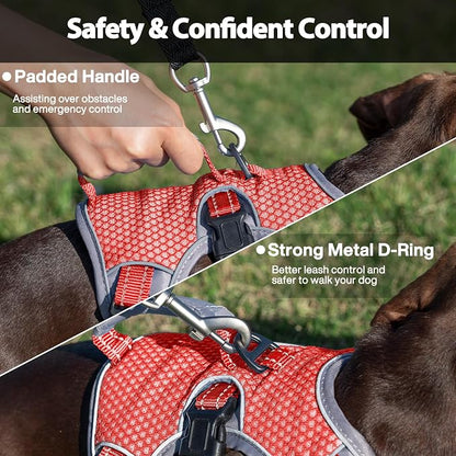 Escape Proof Dog Harness, Dachshund Harness, Reflective Dog Harness with Handle, Durable,Adjustable Vest for Small Medium Large Dogs Walking, Training, and Running Gear (Red,S)