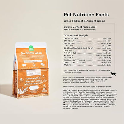 Open Farm, Ancient Grains Dry Dog Food, Protein-Rich & Nutrient Dense, 90% Animal Protein Mixed with Non-GMO Fruits, Veggies and Superfoods, Farmer's Table Pork Recipe, 22lb Bag