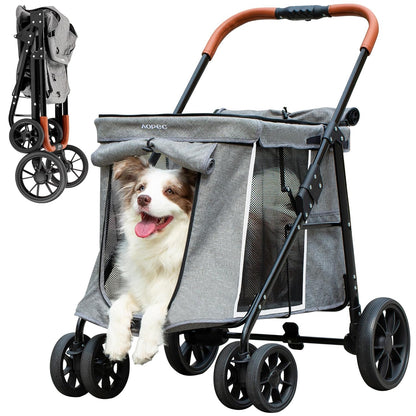 Medium Dog Stroller, Dual Entry One-Touch Folding,Small and Medium Pet Stroller,360° Rotating Front Wheels,70 lbs Weight Capacity for Outdoor Travel and Elderly Dogs - Gray