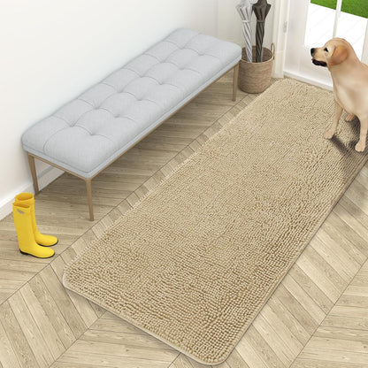 OLANLY Dog Door Mat for Muddy Paws 59x24, Absorbs Moisture and Dirt, Absorbent Non-Slip Washable Doormat, Quick Dry Chenille Mud Mat for Dogs, Entry Indoor Entryway Carpet for Inside Floor, Beige