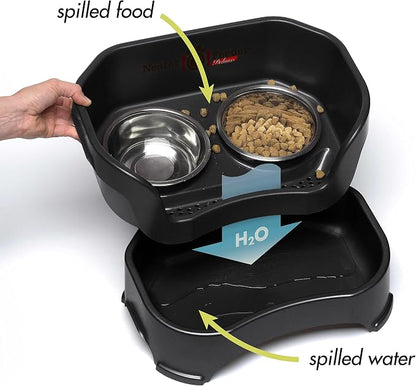 Neater Pet Brands Neater Feeder Deluxe Mess Proof Dog Bowls Elevated for Medium Dogs 19-40 lbs, Made in USA, No Spill Raised Dog Food Bowl Stand Feeding Station, Food and Water Bowl Set, Black