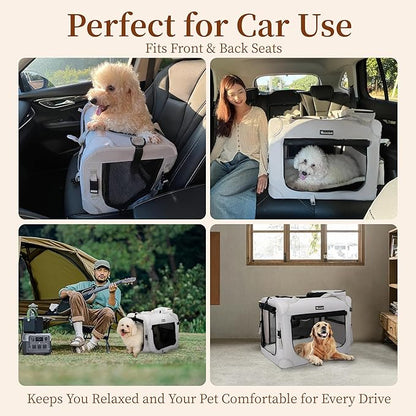 Large Cat Carrier for Cats Collapsible Soft Pet XL Crate for Large/Medium Cats 15lbs+, Car Travel Portable Bag with Water Bottle Slot Ideal for Long Trips (Grey, 20.0"L x 14.0"W x 14.0"H)