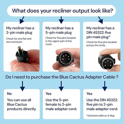 Blue Cactus Adapter Cables for Recliner Battery Pack - Adapts Your Battery to Your Recliner - 1pc 2-pin Male to 5-pin Female - 1pc DIN 45322: 5-pin to 2-pin Male, Compatible with La-Z-Boy (2-pc, 6.9")