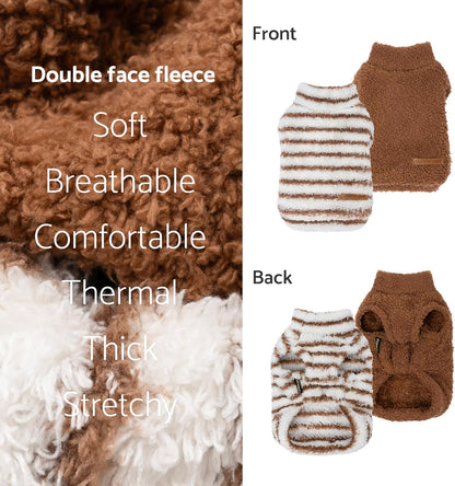 Fitwarm 2 Pack Striped Fleece Dog Sweater, Warm Winter Clothes for Small Dogs Boy Girl, Fuzzy Pet Outfit, White, Brown, Medium