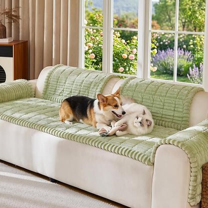 FUANGUI Waterproof Couch Cover Sofa Cover for Dogs and Pets Sofa Protector | Non-Slip Washable Fuzzy Soft Cat Sofa Slipcover for 2-3 Cushion Couch Sofa Pet Friendly, Grass Green, 27.6" x 70.9", 1 pcs