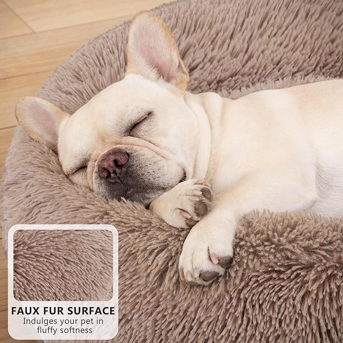 MIXJOY Orthopedic Dog Bed Comfortable Donut Cuddler Round Pet Beds Ultra Soft Washable Dog and Cat Cushion (20''/23''/27''/30'') (27'', Brown)