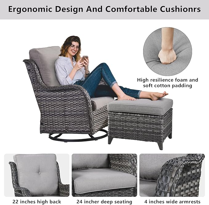 Belord Wicker Patio Furniture Sets - 13 Piece Outdoor Rattan Furniture Conversation Sets with 4 Swivel Rocker Chairs, 2 Rattan Sofas, Wicker Ottomans and Coffee Table, Mixed Grey/Grey