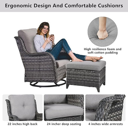 Belord Wicker Patio Furniture Sets - 13 Piece Outdoor Rattan Furniture Conversation Sets with 4 Swivel Rocker Chairs, 2 Rattan Sofas, Wicker Ottomans and Coffee Table, Mixed Grey/Grey