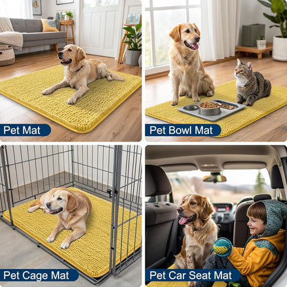 Smiry Dog Door Mat for Muddy Paws 24x16, Absorbs Moisture and Dirt Doormat, Non-Slip Washable Quick Dry Chenille Front Door Mat Indoor Entrance, Entryway Carpet for Inside Floor, Yellow
