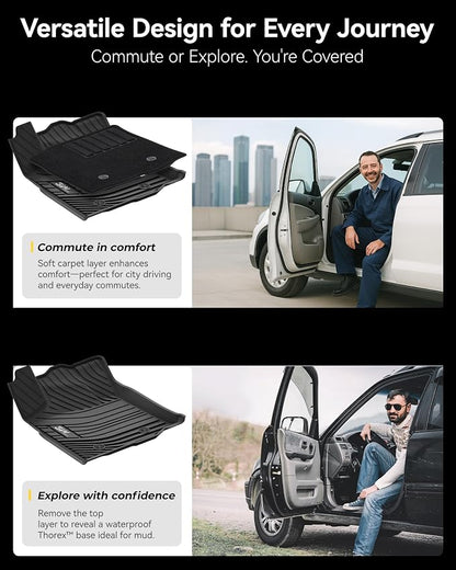 3W Floor Mats with First Row Carpets for Toyota Tacoma 2016-2023, TPE Floor Liner Thickened Carpet with Safety Locks and Driver Heel Pad fit Tacoma Cars Accessory(Only for Double Cab and Automatic)