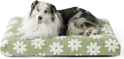LE SURE Cute Aesthetic XL Dog Bed for Crate,Jacquard Thick Pet Pillow44x32 | Shredded Chopped Foam,Modern Plush Crate Cushion Gift for Extra Large Dog, Waterproof Washable Cover, Anti Slip Bottom, Green