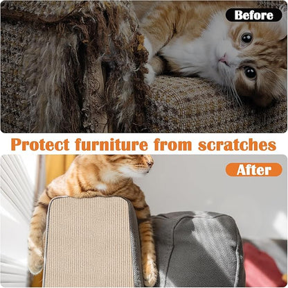 Cat Scratch Furniture Protector - 138" x 17" Trimmable Self-Adhesive Cats Claws Scratch Pads, DIY Cat Climbing Couch Protector for Scratch Post Cat Tree Replacement Indoor (Khaki)