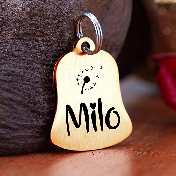 Ultra Joys Cat ID Tag Personalized Pet Tags, Durable Stainless Steel Small Pet Mini Dog Cat Tag Lightweight - Bell Tag in Gold