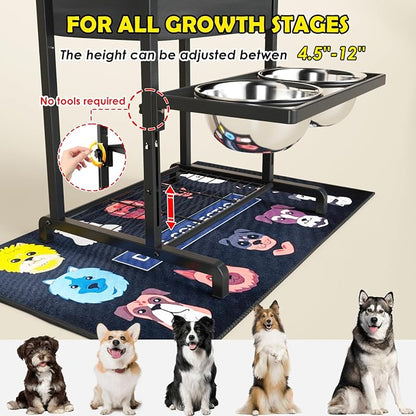 Elevated Dog Bowls, Height Adjustable Raised Dog Bowl Stand (4.5'' to 12''), Organizer Bowl Holder for Large Medium Dogs