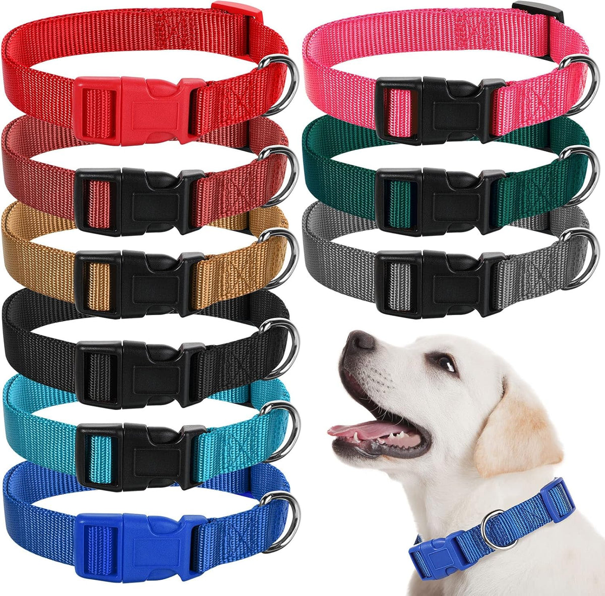9 Pieces Adjustable Dog Collar for Animal, Soft Nylon Pets Puppy Collar with Quick Release Buckle Holder Bulk for Dogs Walking Running Training(Small,Retro Colors)