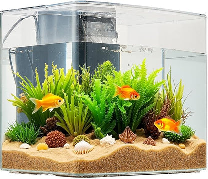 VEVOR Fish Tank Aquarium, 3.5 Gallon, Arch Design, Ultra-Clear GPPS Smart Tank with Adjustable 3-Color Lighting, Self-Cleaning System for Freshwater & Saltwater Fish - Home, Office Use