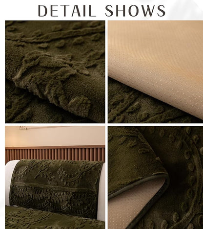 Green Fuzzy Rabbit Plush Sofa Cover Cozy Warm Sofa Couch Covers with 3D Jacquard Leaf Pattern Non-Slip Easy-to-Install Shaggy Sofa Slipcover Prefect for Kids Dogs Cats Cats(Green,36"x82")