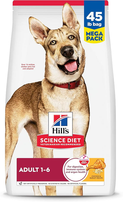 Hill's Science Diet Adult 1-6, Adult 1-6 Premium Nutrition, Dry Dog Food, Chicken & Barley, 45 lb Bag