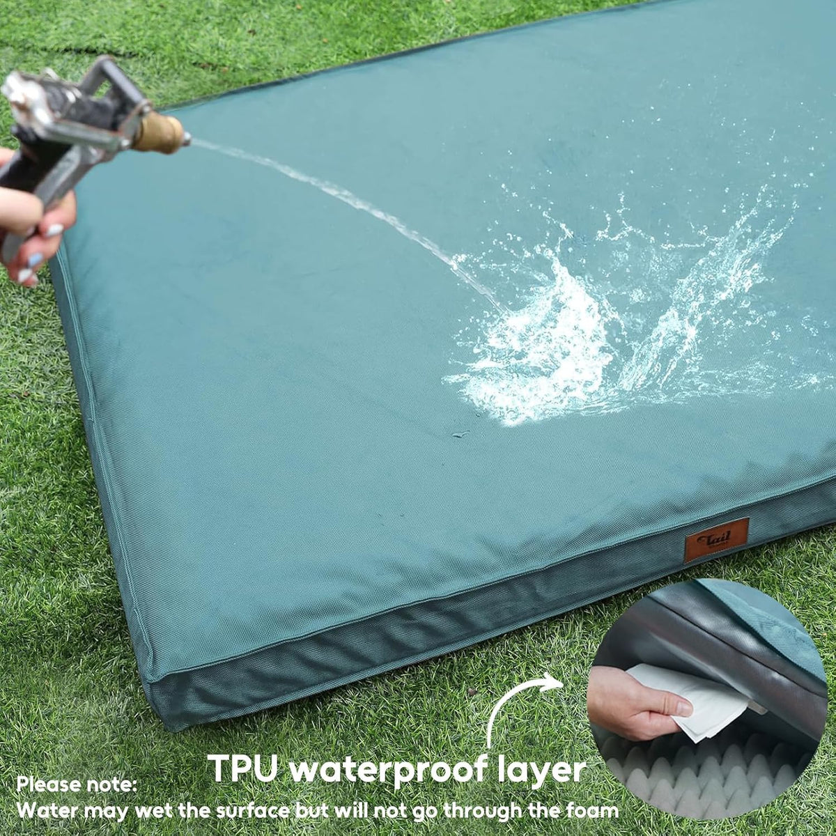 Outdoor Extra Large Dog Crate Bed, Big Waterproof Dog Bed for Large Dogs, Orthopedic Egg Foam Pet Bed Mat with Removable Cooling Cover, Light Blue