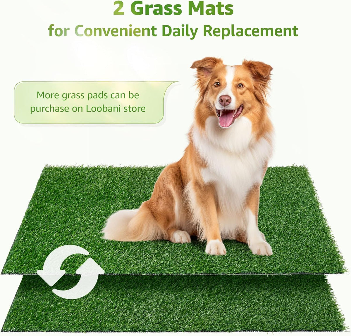 LOOBANI Dog Grass Pad with Tray Large - Dog Litter Box Indoor Potty for Apartment and Patio Training with 2 Pack Grass Pee Pads for Replacement(Tray Potty 45 * 29inch)