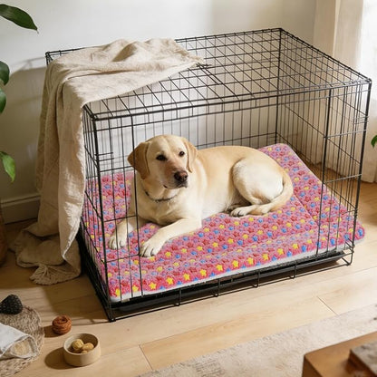 Mora Pets Dog Crate Pad - Ultra Soft Pet Bed With Cute Star Print, Washable Mat for Large Medium Small Dogs, Reversible Fleece Kennel Liner, Cat Bed 41 x 29 Inch Pink