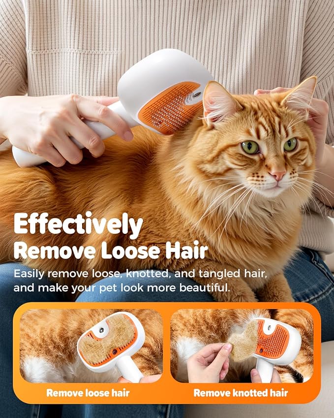 Pet Steam Brush for Dog &Cat, 3-in-1 Self-Cleaning Dog Brush Pet Spray Hair Removal Comb, 2 Spray Modes Rechargeable Deshedding Dog Steam Spray Hair Brush for Shedding Massaging Cleaning (White)