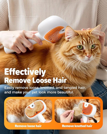 Pet Steam Brush for Dog &Cat, 3-in-1 Self-Cleaning Dog Brush Pet Spray Hair Removal Comb, 2 Spray Modes Rechargeable Deshedding Dog Steam Spray Hair Brush for Shedding Massaging Cleaning (White)