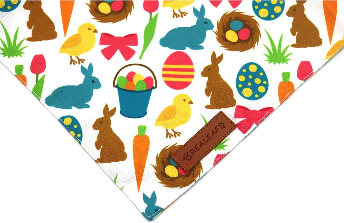 Realeaf Easter Dog Bandanas 2 Pack, Reversible Bunny Carrot and Easter Eggs Pet Scarf for Boy and Girl, Premium Durable Fabric, Holiday Bandana for Large and X-Large Dogs (X-Large)