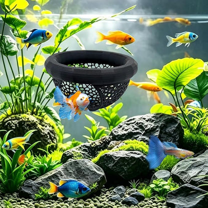 Floating Betta Hide Shrimp Cave, Multi Functional Betta Fish Hammock and Feeding Rings, Provide Safe Resting Places for Bettas, Shrimp and Small Fish, PLA Material (Black)