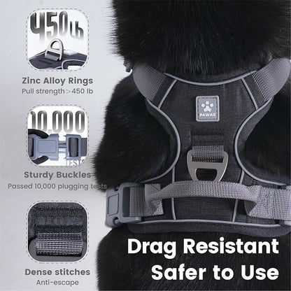 Pawaii No Pull Dog Harness with Pet ID Tag, Reflective Vest | Built for safer walks with a QR Pet ID Tag, ront no pull clip, reflective trim,control handle and breathable mesh lining