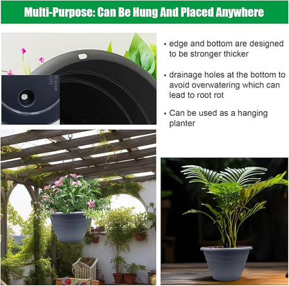 RooTrimmer 5 Pack 10 Inch Plant Pots for Indoor Outdoor,Plastic Floor Planters with Drainage Holes,Lightweight Flower Pots for Home,Patio & Garden(Grey)
