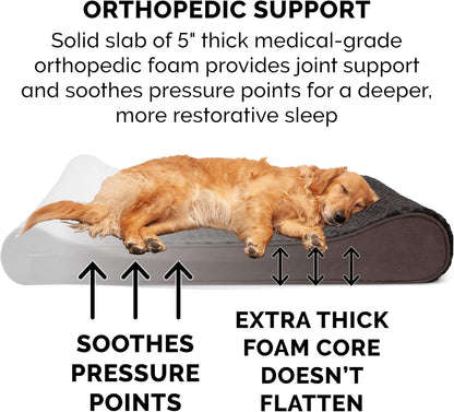 Furhaven Orthopedic Dog Bed for Large Dogs w/ Removable Washable Cover, For Dogs Up to 150 lbs - Ultra Plush Faux Fur & Suede Luxe Lounger Contour Mattress - Chocolate, Jumbo Plus/XXL