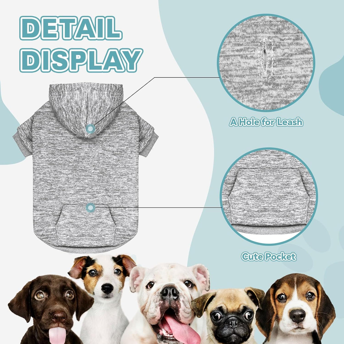 Dog Sweaters for Small Dogs Dog Hoodie Fleece Dog Sweater Soft Dog Clothes Sweatshirt with Pocket Dog Hoodie for Small Dogs Puppy Sweater(Grey&XS)