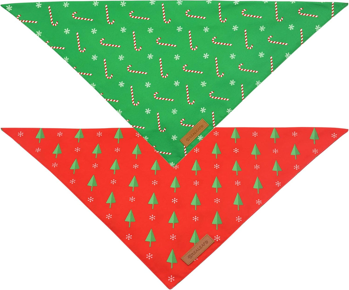 Realeaf Christmas Dog Bandanas 2 Pack, Reversible Red Green Xmas Dog Scarf for Boy and Girl, Premium Durable Fabric, Holiday Bandana for Small Medium Large and Extra Large Dogs (Large)