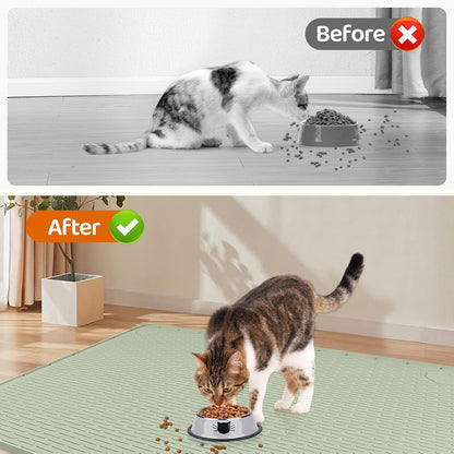 Cat Food Mat, 40" x 28" Extra Large Silicone Pet Feeding Mat with Raised Edge Pet Placemat for Food and Water Bowl Non-Slip, Easy to Clean, Floor Protection (Green)