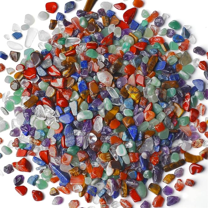 1lb 7 Chakra Aquarium Gravel Rocks Natural Tumbled Healing Crystal Chips Bulk Gemstones Crushed Stones for Fountain Vase Filler Planters Decorative Fish Tank Potted Reiki Energy Balancing