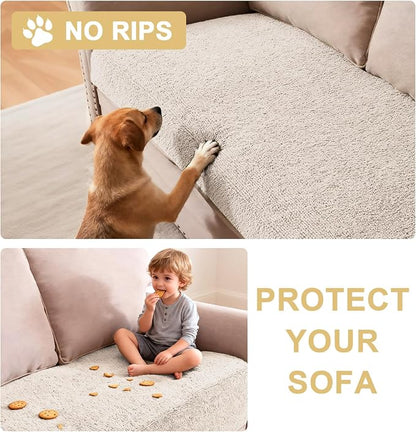 H.VERSAILTEX Non Slip Pet Couch Cover Chenille Dog Bed Protector Thick Soft Sofa Slipcover Pet Friendly Washable Couch Cushion Covers for Pets (52" x 82", Oatmeal)