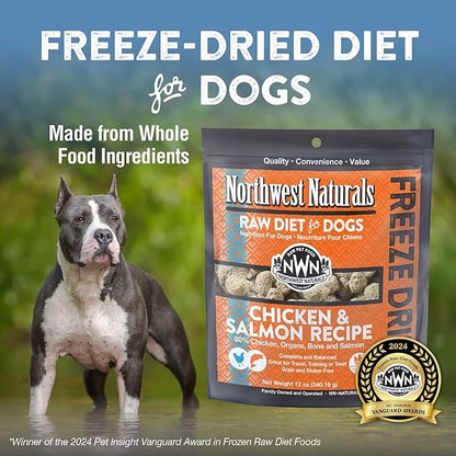 Northwest Naturals Freeze-Dried Chicken & Salmon Dog Food - Bite-Sized Nuggets - Grain-Free, High-Protein, Raw Diet, Human-Grade, Limited Ingredients, All Natural, Omega-3 for Skin & Coat - 12 Oz