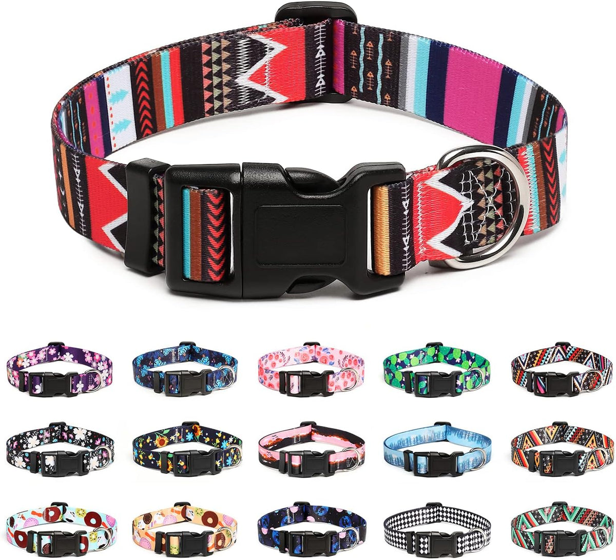 Mercano Adjustable Dog Collar - Special Design Patterns, Soft Nylon Comfortable Durable Pet Collar for Small Medium Large Dogs (M, Tribal Pink)