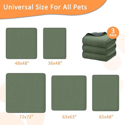 Bunlitent Reusable Pee Pads for Dogs, Whelping Pads, 63'' x 63'', 3 Packs | Green, Extra Large, Quick-Dry, Non-Slip, Waterproof, Fast Absorbent, Reusable Floor Mat, For Puppy, Senior Dog, Incontinence