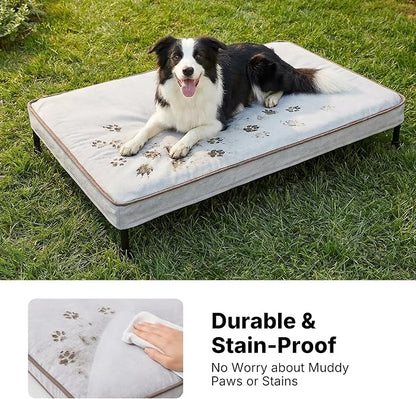 Veehoo Outdoor Elevated Dog Bed with Washable & Waterproof Cushion, Cooling | Medium Raised Dog Cot with Removable Cover, Brethable Mesh, Orthopedic Pet Bed for Indoor & Outdoor, 32" x 25", Dark Grey