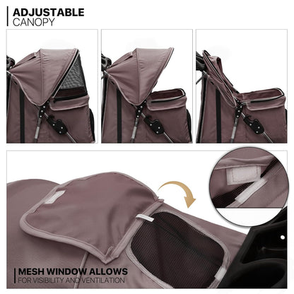 MoNiBloom Foldable Dog Strollers for Small Dogs with Weather Cover, 3 Wheels Pet Strolling Cart for Dogs and Cats with Storage Basket and Cup Holder, Breathable and Visible Mesh for All-Season, Coffee
