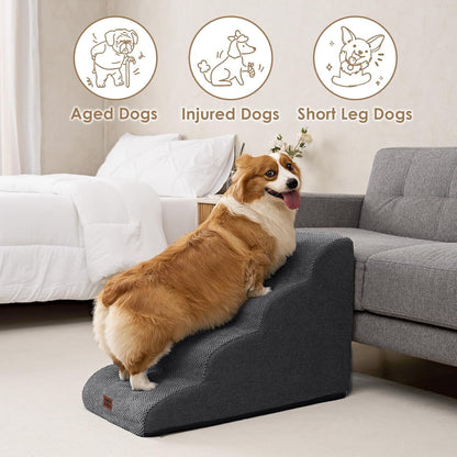 EHEYCIGA Curved Dog Stairs Ramp for High Beds 19.7" H, 4-Step Dog Steps for Small Dogs and Cats, Pet Stairs for High Bed Climbing, Non-Slip Balanced Pet Step Indoor, Grey