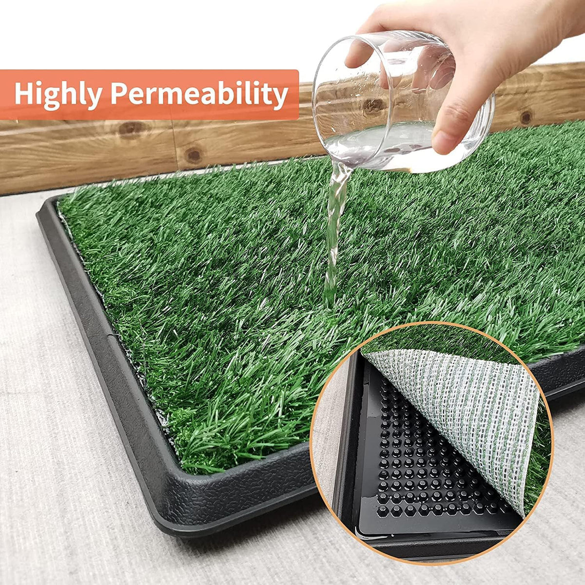 Dog Grass Pet Loo Indoor/Outdoor Portable Potty, Dog Litter Box, Artificial Grass Patch Bathroom Mat and Washable Pee Pad for Puppy Training, Full System with Trays (Pet Training Tray, 20"x16")