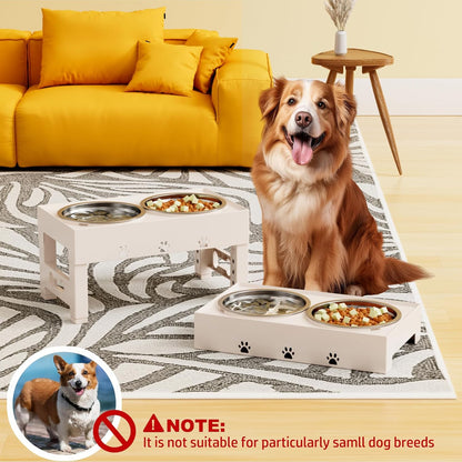 Elevated Dog Bowls with Mat, Raised Dog Food Bowl Stand with 2 Stainless Steel Bowls, 5 Height Adjustable (3.1", 9", 10", 11", 12") Non-Slip Feeder Set for Medium and Large Dogs – Apricot