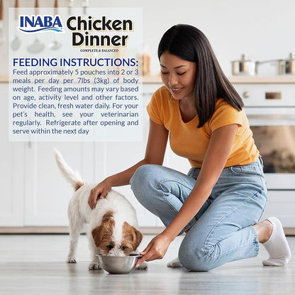 INABA Chicken Dinner for Dogs, Soft Pate Wet Dog Food, Complete & Balanced, 2.4 oz. Pouch, 15 Pouches, Beef & Vegetables Variety