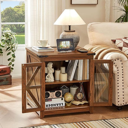 Farmhouse Coffee Table Sets 2 Pieces, Large End Side Tables with Charging Station and Coffee Table with Hidden Storage Compartment, Black Living Room Table Set, Wood Furniture Sets for Home Office