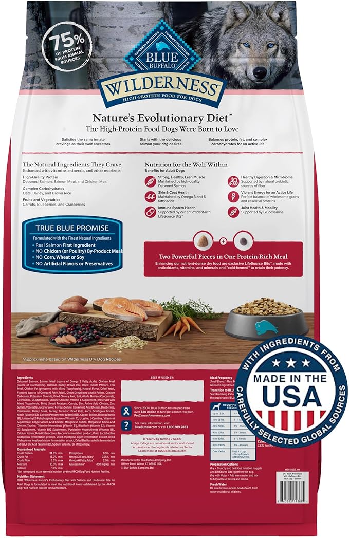 Blue Buffalo Wilderness Adult High-Protein Dry Dog Food Natural Salmon WITH WHOLESOME GRAINS